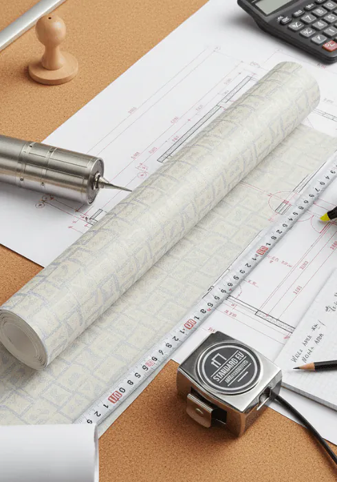 Rouleau de papier peint avec un mètre pour montrer la longueur