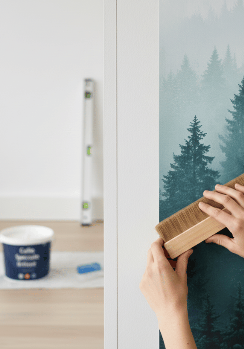 Détail des lés de papier peint posés bord à bord