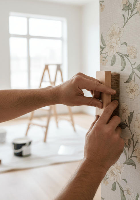 Détail des joints d'un papier peint panoramique