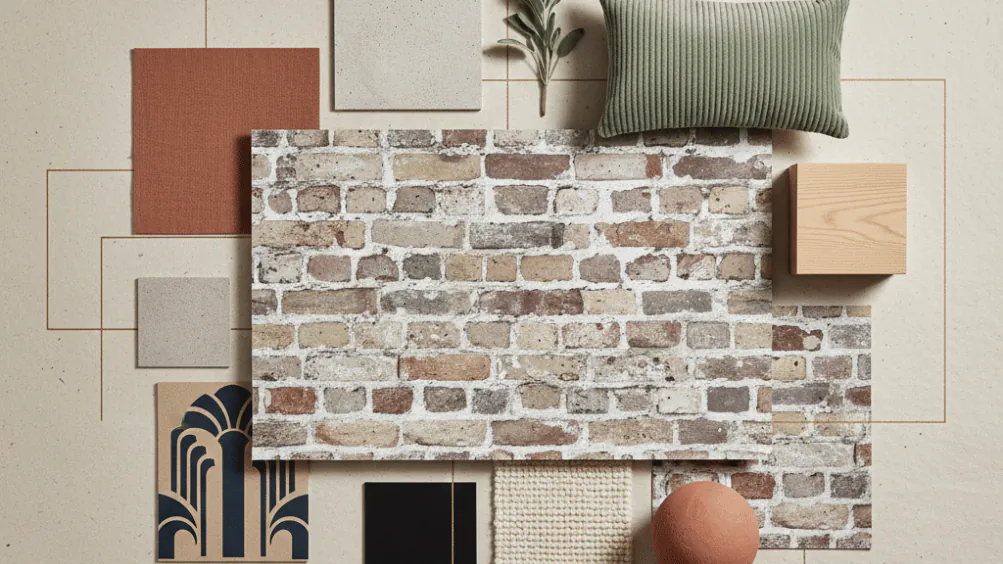 Moodboard de couleurs populaires pour les panoramiques 2026 : terracotta, vert sauge et bleu profond