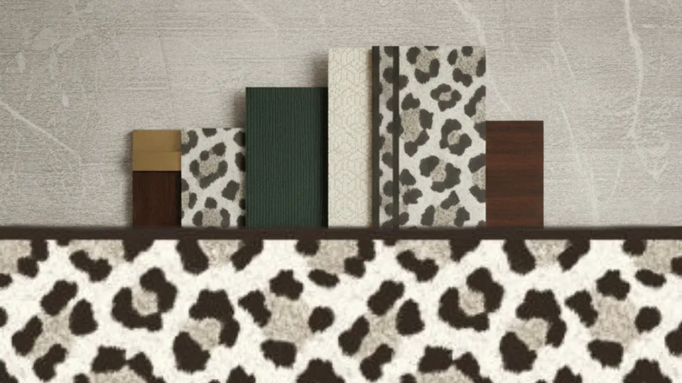 Moodboard Frise murale géométrique Bleu Nuit, Gris Anthracite et Doré