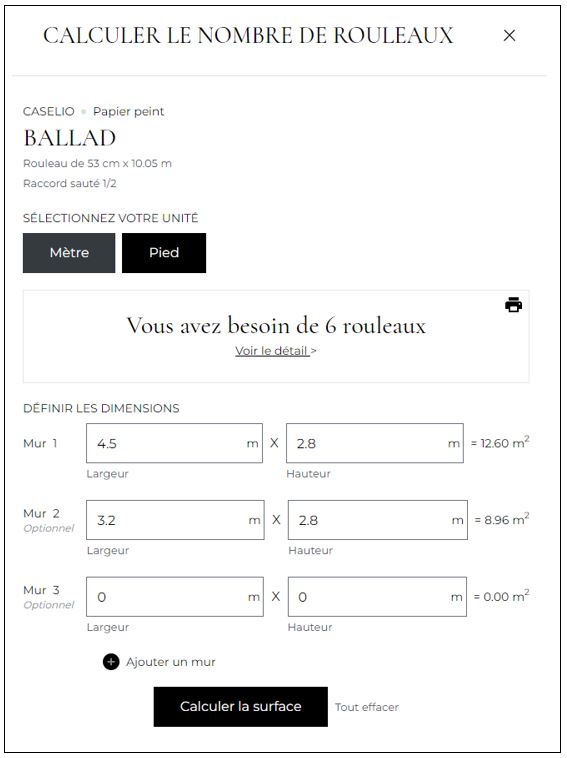 Calculateur rouleaux papier peint