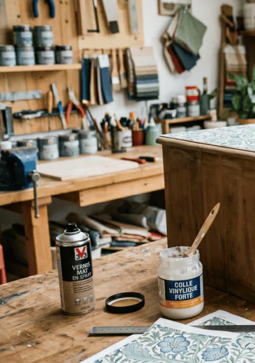 Tutoriel coller papier peint meuble bois étape par étape