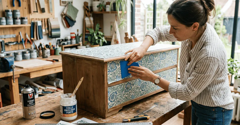 Idées relooking meuble papier peint armoire table chevet