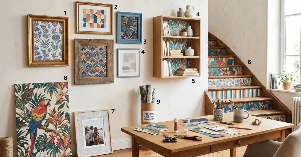 Moodboard recycler papier peint upcycling récup DIY déco