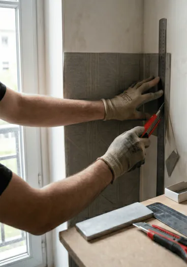 Papier peint angle sortant fenêtre porte découpe technique
